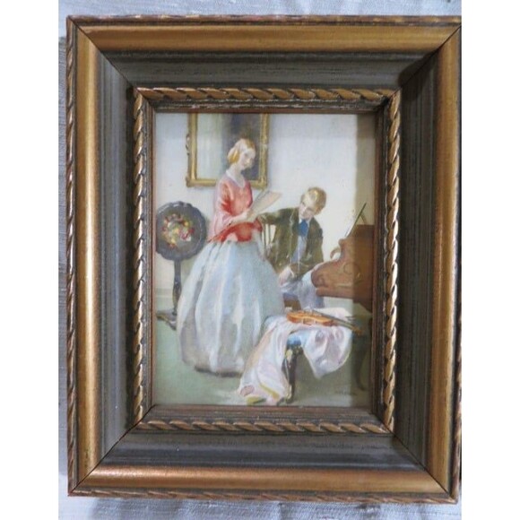 Antique Pair of Framed H. Lester Turn Of The Century Prints Of Victorian Couples - Picture 2 of 4